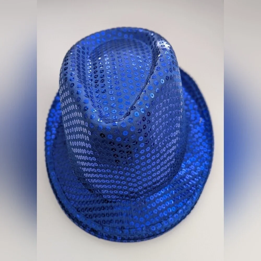 NWT Solid Color Sequins Glitter Party Fedora Hats - Blue, Silver, & Purple